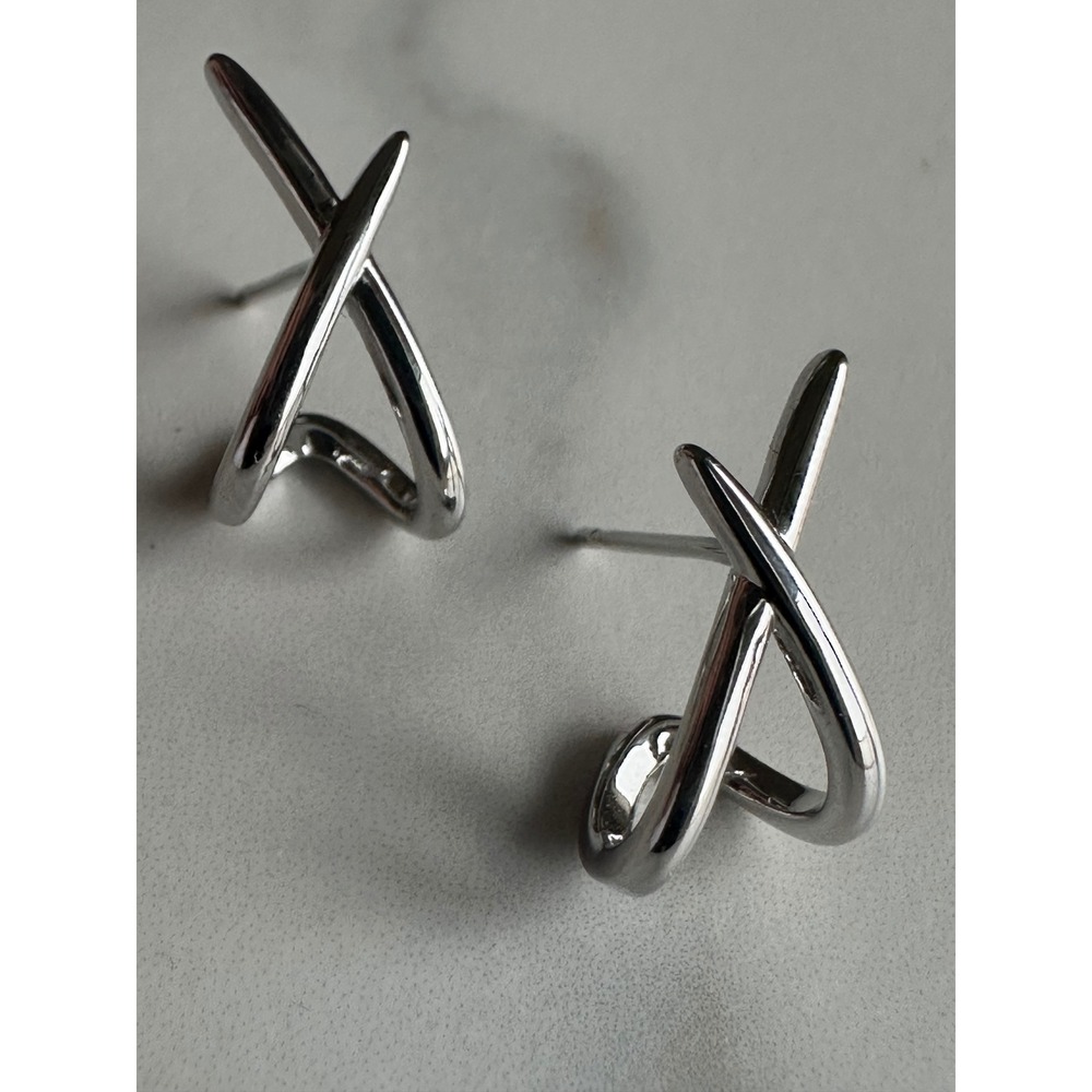 Sterling Silver Interlocking X Sculptural Stud Earrings Minimalist Geometric
